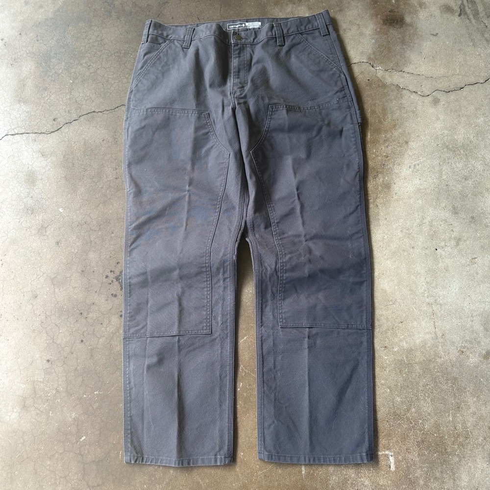 Carhartt Work Pants Mens 40x32 Gray Excellent BN3334-M Double Front Utility